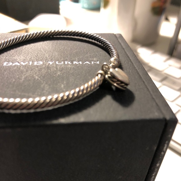 David Yurman Cable Bracelet w/ Diamond Heart Lock - Picture 2 of 6